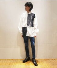 MKBFU80095 MK MICHEL KLEIN HOMME(MKミッシェルクランオム) ブロック切り替えシャツ ホワイト(90)