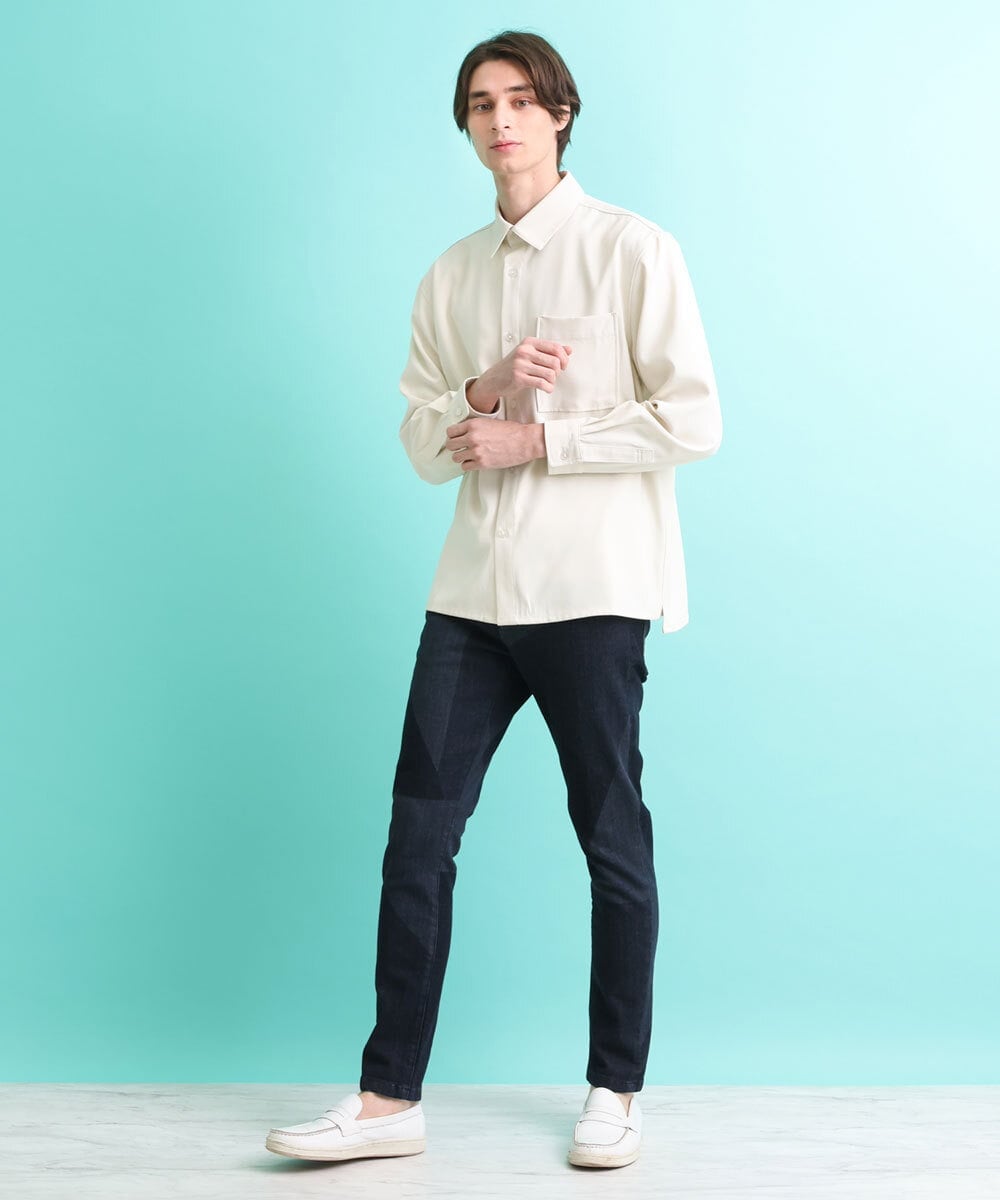 MKBFU85130 MK MICHEL KLEIN HOMME(MKミッシェルクランオム) サテンプリーツシャツ ホワイト(90)