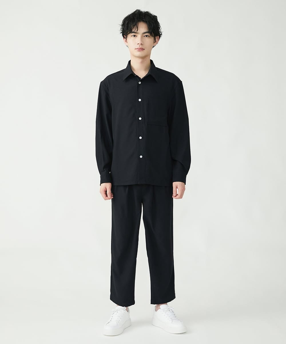MKBFU85130 MK MICHEL KLEIN HOMME(MKミッシェルクランオム) サテンプリーツシャツ ブラック(94)