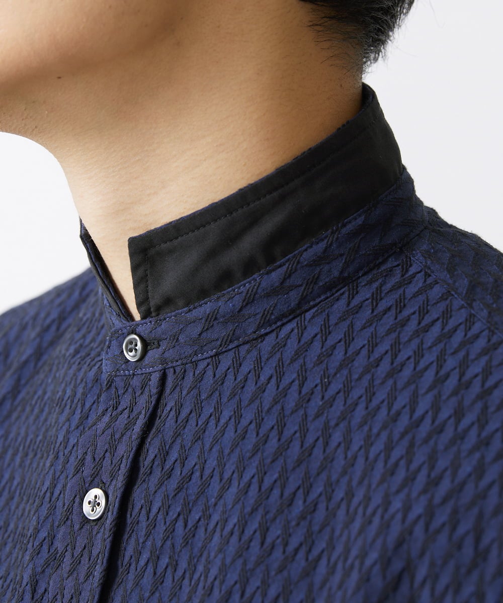 MKBFV63130 MK MICHEL KLEIN HOMME(MKミッシェルクランオム) 【日本製生地/ONOFF対応】七分袖シャツ/SOLOTEXフェザーへリンボン ネイビー