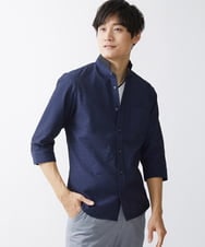 MKBFV63130 MK MICHEL KLEIN HOMME(MKミッシェルクランオム) 【日本製生地/ONOFF対応】七分袖シャツ/SOLOTEXフェザーへリンボン ネイビー