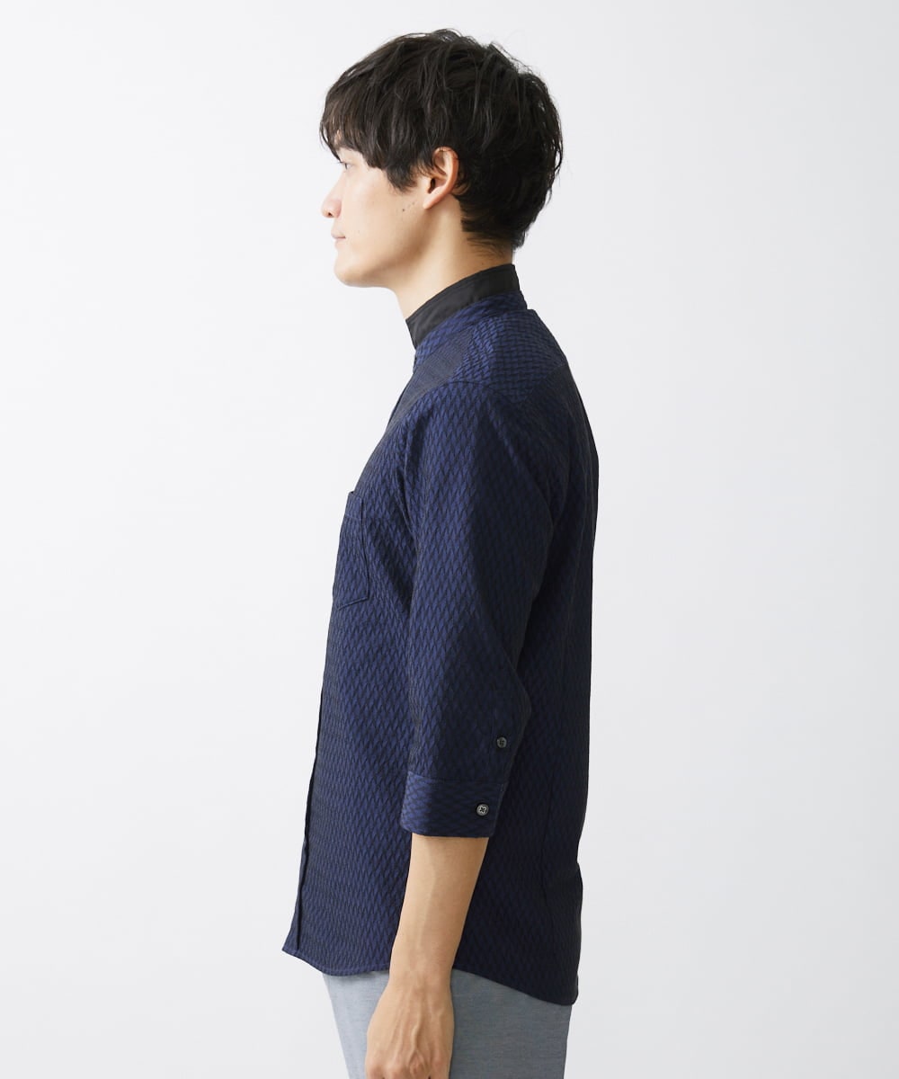 MKBFV63130 MK MICHEL KLEIN HOMME(MKミッシェルクランオム) 【日本製生地/ONOFF対応】七分袖シャツ/SOLOTEXフェザーへリンボン ネイビー