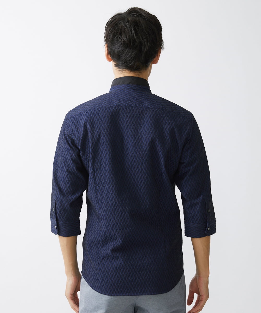 MKBFV63130 MK MICHEL KLEIN HOMME(MKミッシェルクランオム) 【日本製生地/ONOFF対応】七分袖シャツ/SOLOTEXフェザーへリンボン ネイビー