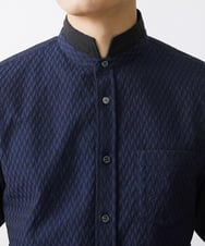 MKBFV63130 MK MICHEL KLEIN HOMME(MKミッシェルクランオム) 【日本製生地/ONOFF対応】七分袖シャツ/SOLOTEXフェザーへリンボン ネイビー