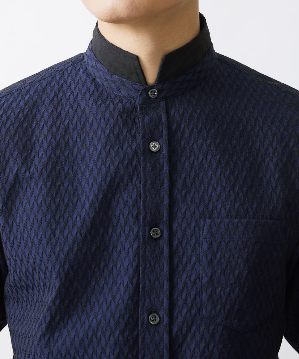 MKBFV63130 MK MICHEL KLEIN HOMME(MKミッシェルクランオム) 【日本製生地/ONOFF対応】七分袖シャツ/SOLOTEXフェザーへリンボン ネイビー