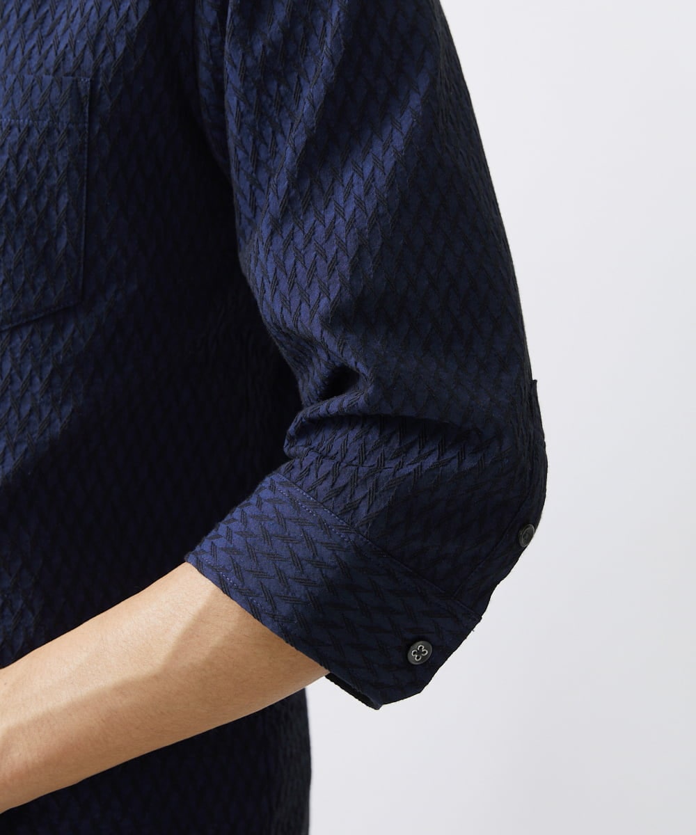 MKBFV63130 MK MICHEL KLEIN HOMME(MKミッシェルクランオム) 【日本製生地/ONOFF対応】七分袖シャツ/SOLOTEXフェザーへリンボン ネイビー