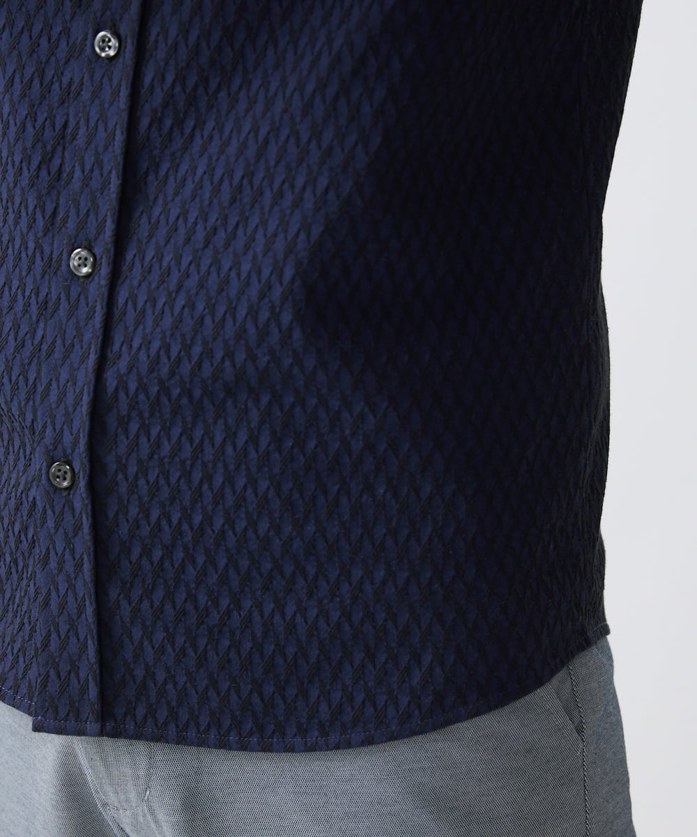 MKBFV63130 MK MICHEL KLEIN HOMME(MKミッシェルクランオム) 【日本製生地/ONOFF対応】七分袖シャツ/SOLOTEXフェザーへリンボン ネイビー