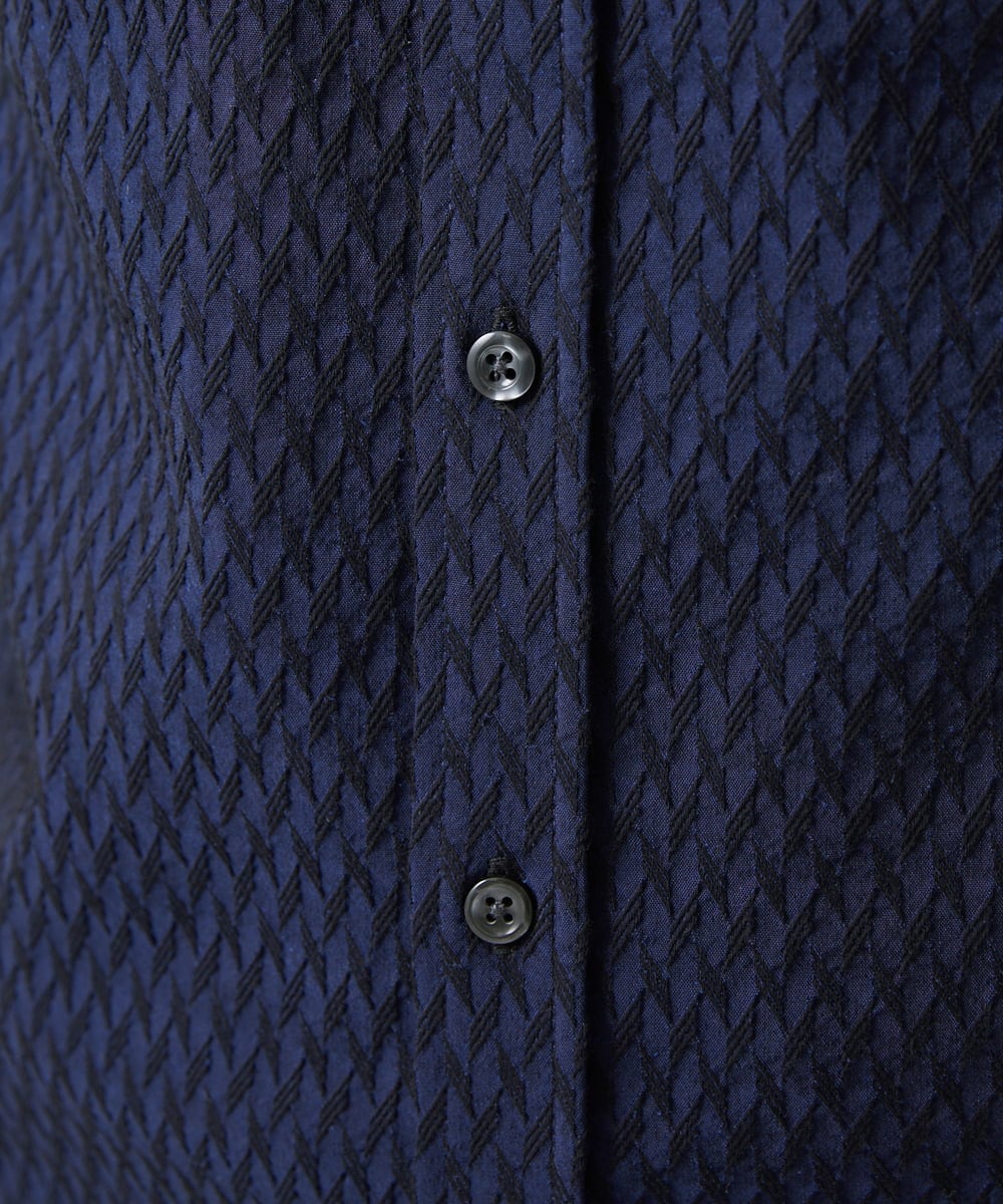 MKBFV63130 MK MICHEL KLEIN HOMME(MKミッシェルクランオム) 【日本製生地/ONOFF対応】七分袖シャツ/SOLOTEXフェザーへリンボン ネイビー