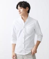 MKBFV63130 MK MICHEL KLEIN HOMME(MKミッシェルクランオム) 【日本製生地/ONOFF対応】七分袖シャツ/SOLOTEXフェザーへリンボン ホワイト