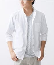 MKBFV63130 MK MICHEL KLEIN HOMME(MKミッシェルクランオム) 【日本製生地/ONOFF対応】七分袖シャツ/SOLOTEXフェザーへリンボン ホワイト