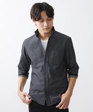 MKBFV63130 MK MICHEL KLEIN HOMME(MKミッシェルクランオム) 【日本製生地/ONOFF対応】七分袖シャツ/SOLOTEXフェザーへリンボン ダークグレー