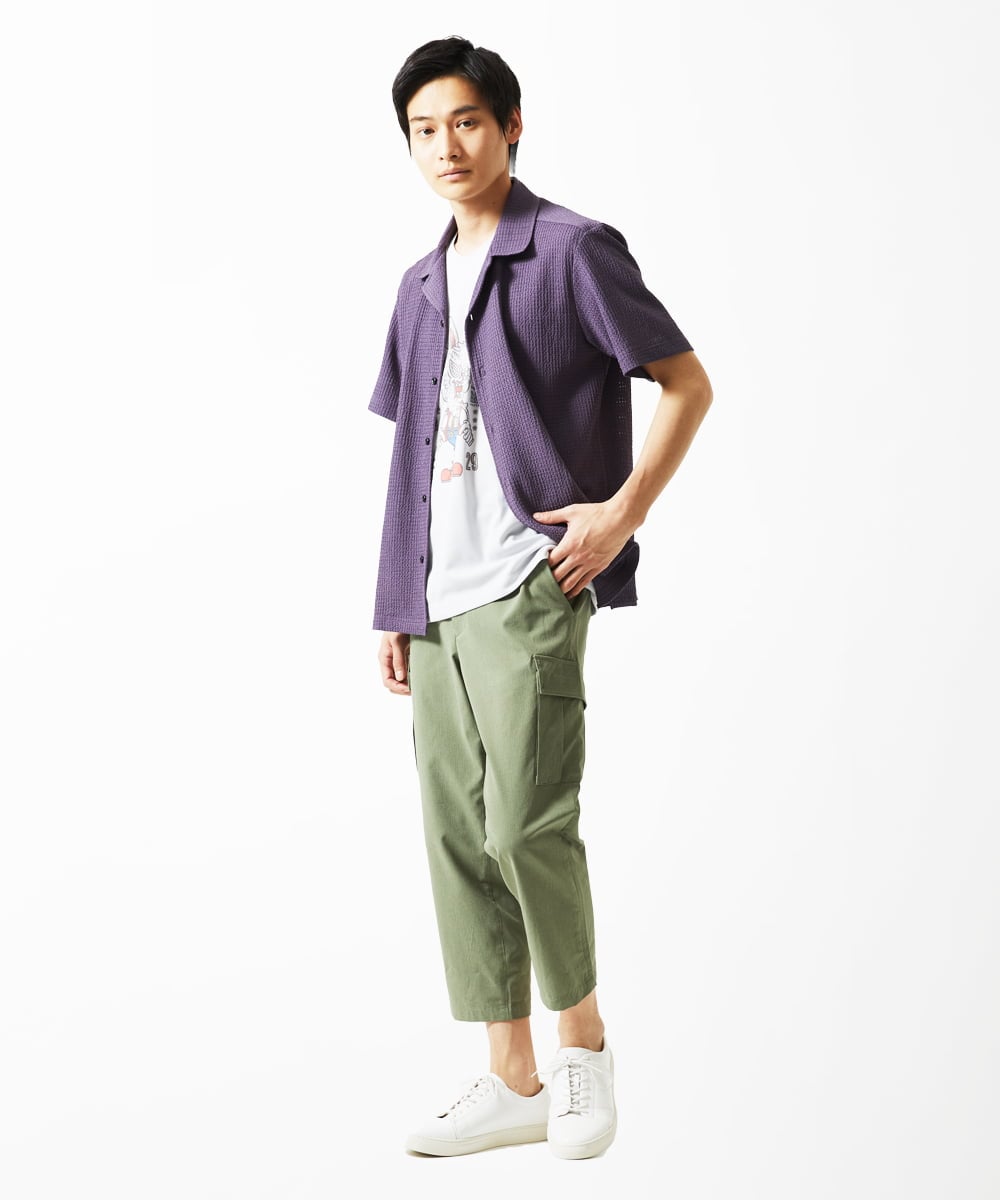 MKBGA03090 MK MICHEL KLEIN HOMME(MKミッシェルクランオム) オープンカラーシャツ / シアーラッセル  パープル