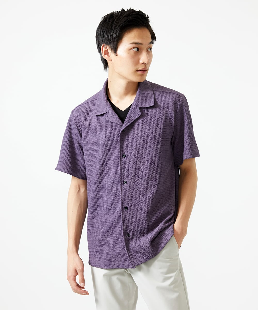 MKBGA03090 MK MICHEL KLEIN HOMME(MKミッシェルクランオム) オープンカラーシャツ / シアーラッセル  パープル