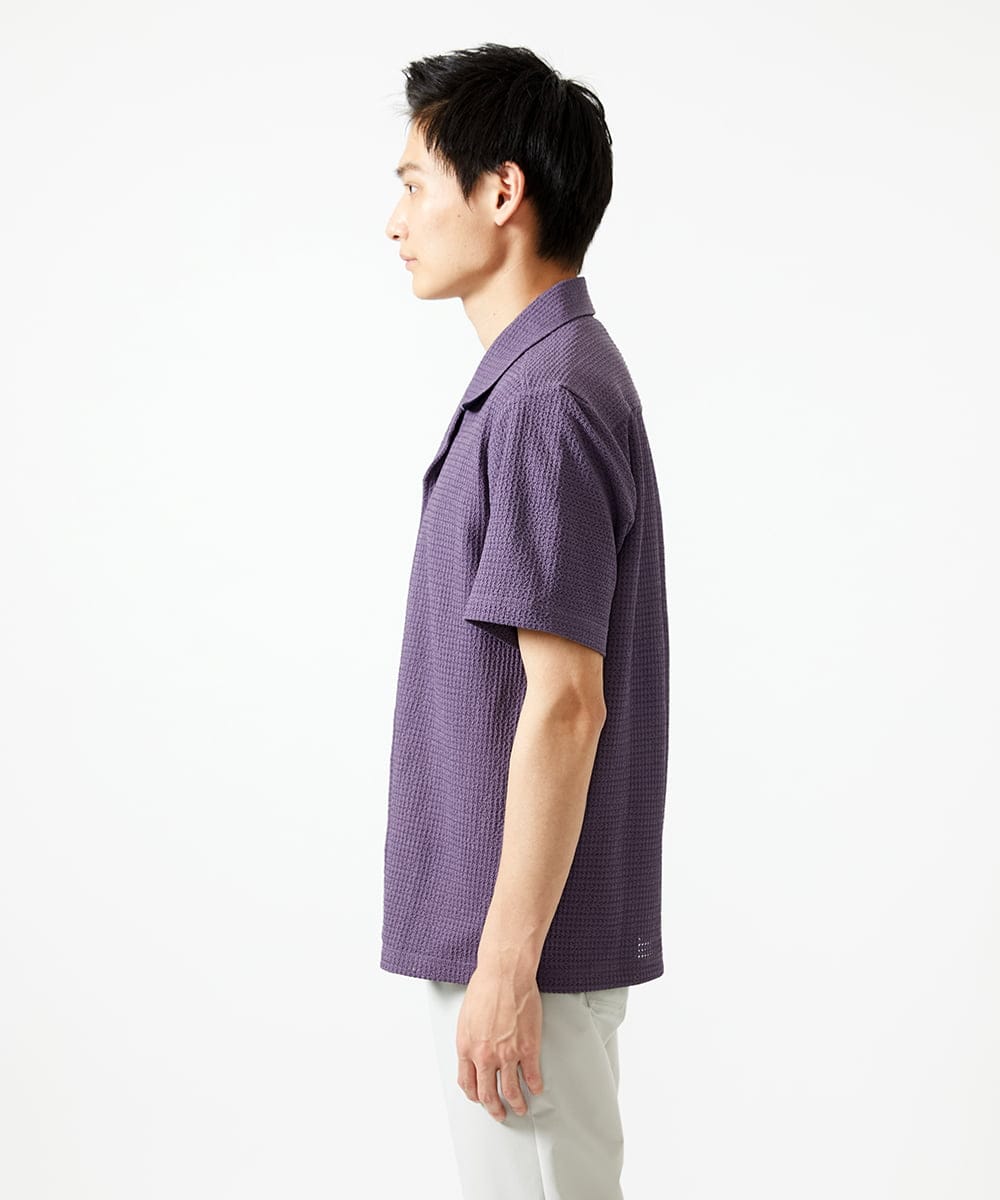MKBGA03090 MK MICHEL KLEIN HOMME(MKミッシェルクランオム) オープンカラーシャツ / シアーラッセル  パープル