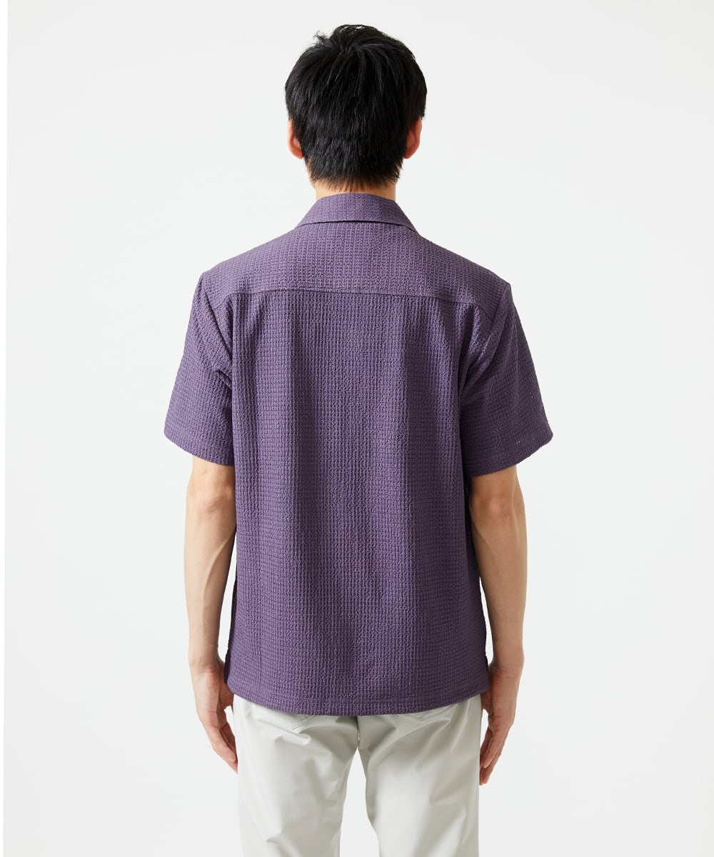 MKBGA03090 MK MICHEL KLEIN HOMME(MKミッシェルクランオム) オープンカラーシャツ / シアーラッセル  パープル