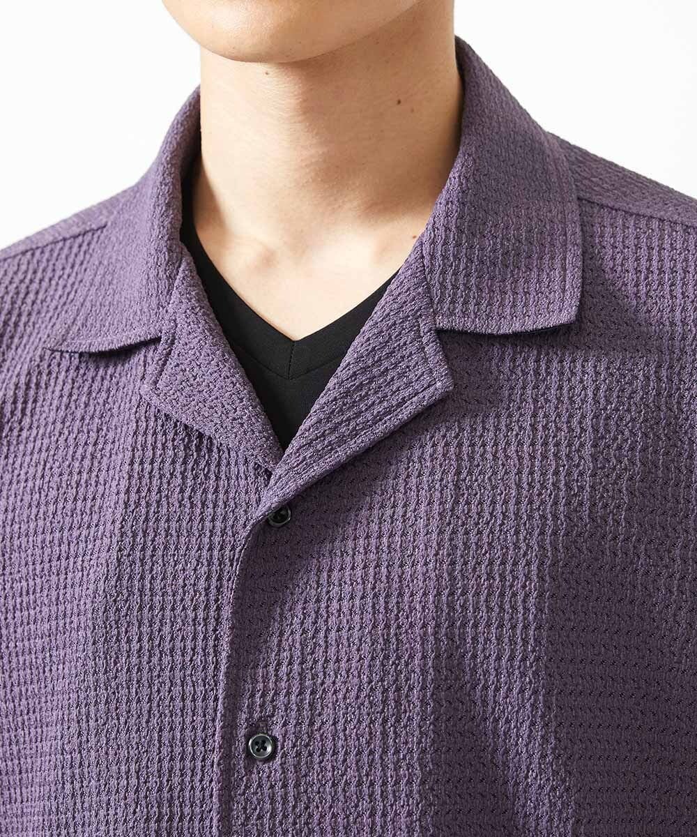 MKBGA03090 MK MICHEL KLEIN HOMME(MKミッシェルクランオム) オープンカラーシャツ / シアーラッセル  パープル