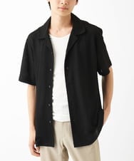 MKBGA03090 MK MICHEL KLEIN HOMME(MKミッシェルクランオム) オープンカラーシャツ / シアーラッセル  ブラック