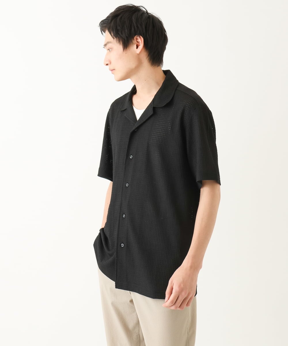 MKBGA03090 MK MICHEL KLEIN HOMME(MKミッシェルクランオム) オープンカラーシャツ / シアーラッセル  ブラック