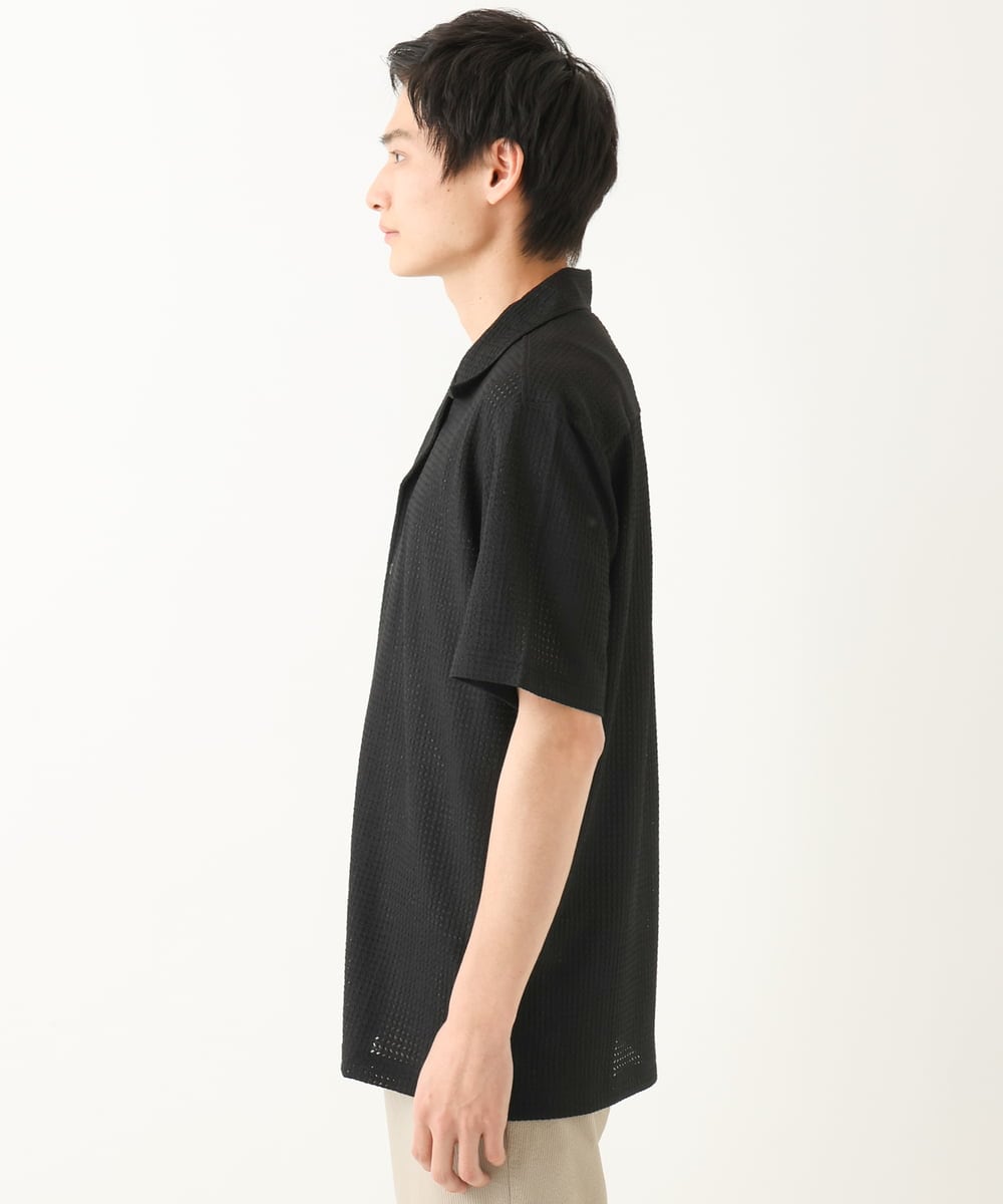 MKBGA03090 MK MICHEL KLEIN HOMME(MKミッシェルクランオム) オープンカラーシャツ / シアーラッセル  ブラック