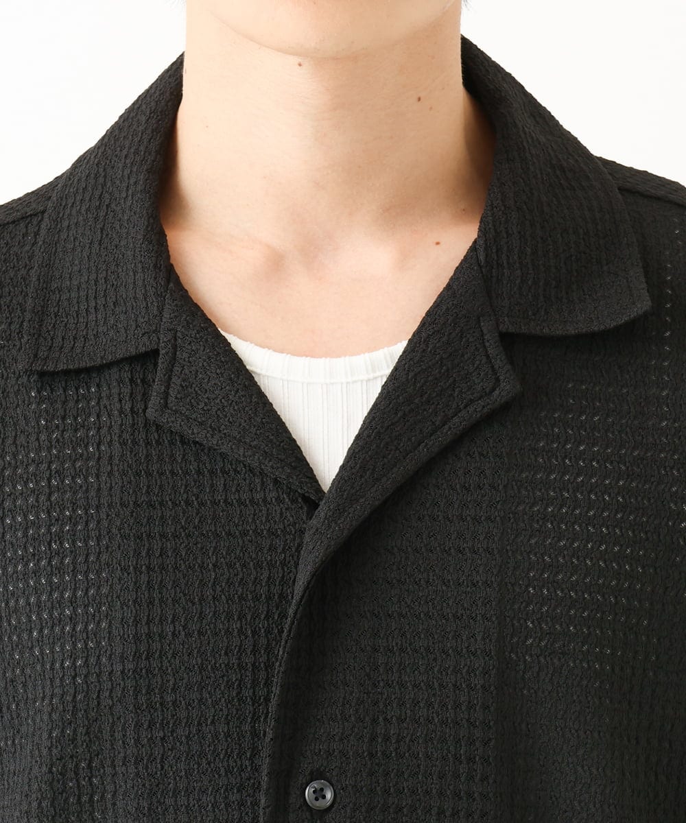 MKBGA03090 MK MICHEL KLEIN HOMME(MKミッシェルクランオム) オープンカラーシャツ / シアーラッセル  ブラック
