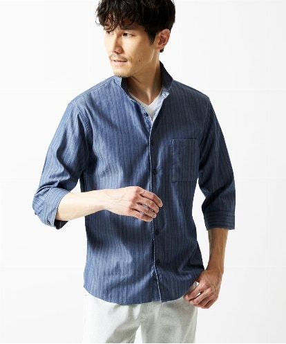 MKBGA54120 MK MICHEL KLEIN HOMME 【洗える】ドビーリバーシブル七分袖シャツ