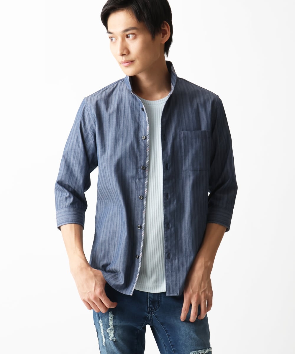 MKBGA54120 MK MICHEL KLEIN HOMME(MKミッシェルクランオム) 七分袖シャツ / ビーリバーシブル2025 ブルー