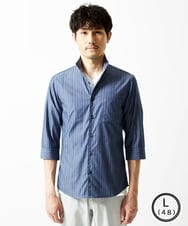 MKBGA54120 MK MICHEL KLEIN HOMME(MKミッシェルクランオム) 【洗える】ドビーリバーシブル七分袖シャツ ブルー