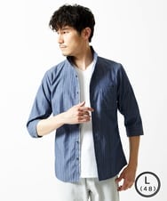 MKBGA54120 MK MICHEL KLEIN HOMME(MKミッシェルクランオム) 【洗える】ドビーリバーシブル七分袖シャツ ブルー