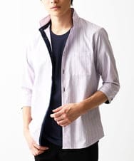 MKBGA57130 MK MICHEL KLEIN HOMME(MKミッシェルクランオム) 七分袖シャツ / シャドーバイヤスストライプ ピンク
