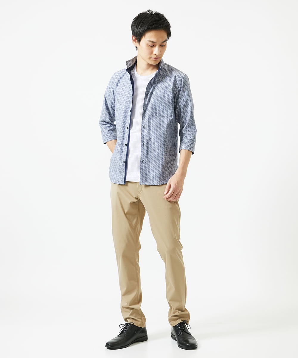MKBGA57130 MK MICHEL KLEIN HOMME(MKミッシェルクランオム) 七分袖シャツ / シャドーバイヤスストライプ ネイビー