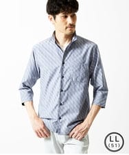 MKBGA57130 MK MICHEL KLEIN HOMME(MKミッシェルクランオム) 【日本製生地使用】シャドーバイヤスストライプ七分袖シャツ  ネイビー