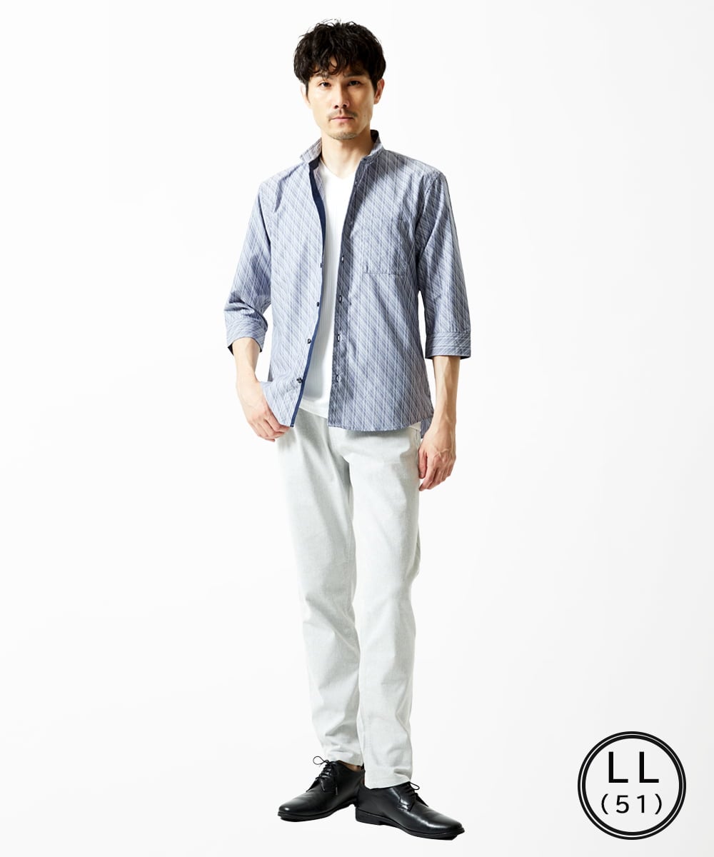 MKBGA57130 MK MICHEL KLEIN HOMME(MKミッシェルクランオム) 【日本製生地使用】シャドーバイヤスストライプ七分袖シャツ  ネイビー