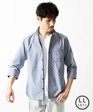 MKBGA57130 MK MICHEL KLEIN HOMME(MKミッシェルクランオム) 【日本製生地使用】シャドーバイヤスストライプ七分袖シャツ  ネイビー