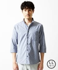 MKBGA57130 MK MICHEL KLEIN HOMME(MKミッシェルクランオム) 【日本製生地使用】シャドーバイヤスストライプ七分袖シャツ  ネイビー