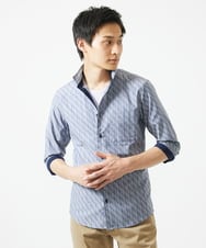 MKBGA57130 MK MICHEL KLEIN HOMME(MKミッシェルクランオム) 七分袖シャツ / シャドーバイヤスストライプ ネイビー