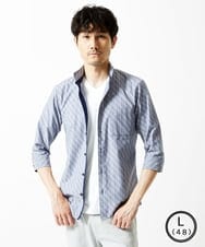MKBGA57130 MK MICHEL KLEIN HOMME(MKミッシェルクランオム) 【日本製生地使用】シャドーバイヤスストライプ七分袖シャツ  ネイビー