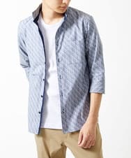 MKBGA57130 MK MICHEL KLEIN HOMME(MKミッシェルクランオム) 七分袖シャツ / シャドーバイヤスストライプ ネイビー