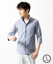 MKBGA57130 MK MICHEL KLEIN HOMME(MKミッシェルクランオム) 【日本製生地使用】シャドーバイヤスストライプ七分袖シャツ  ネイビー