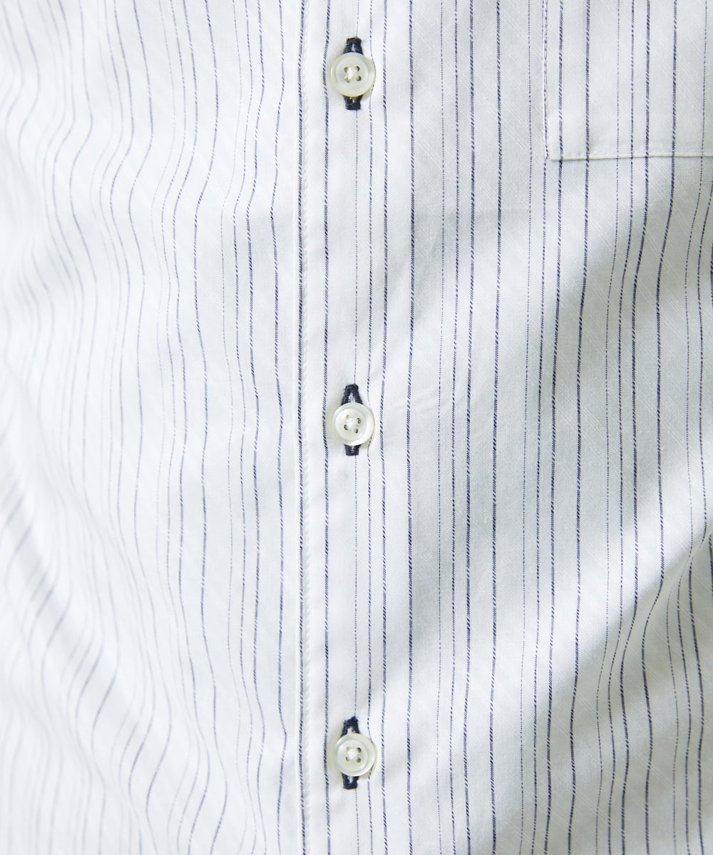 MKBGA57130 MK MICHEL KLEIN HOMME(MKミッシェルクランオム) 七分袖シャツ / シャドーバイヤスストライプ ホワイト