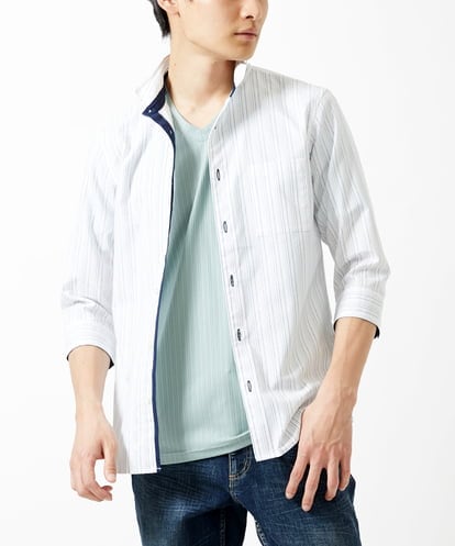 MKBGA57130 MK MICHEL KLEIN HOMME 七分袖シャツ / シャドーバイヤスストライプ