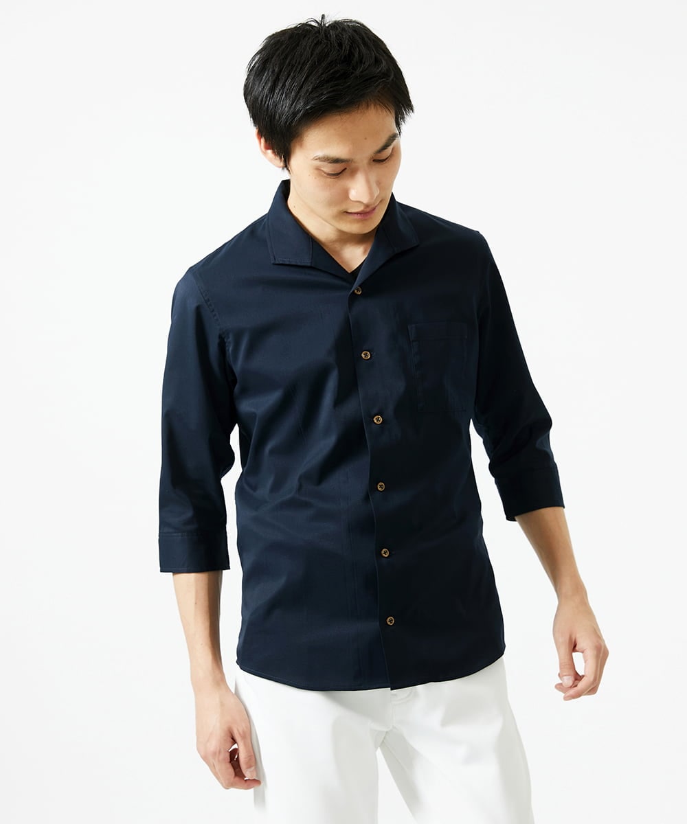MKBGA60150 MK MICHEL KLEIN HOMME(MKミッシェルクランオム) イタリアンカラーシャツ / ドットエアー　 ネイビー