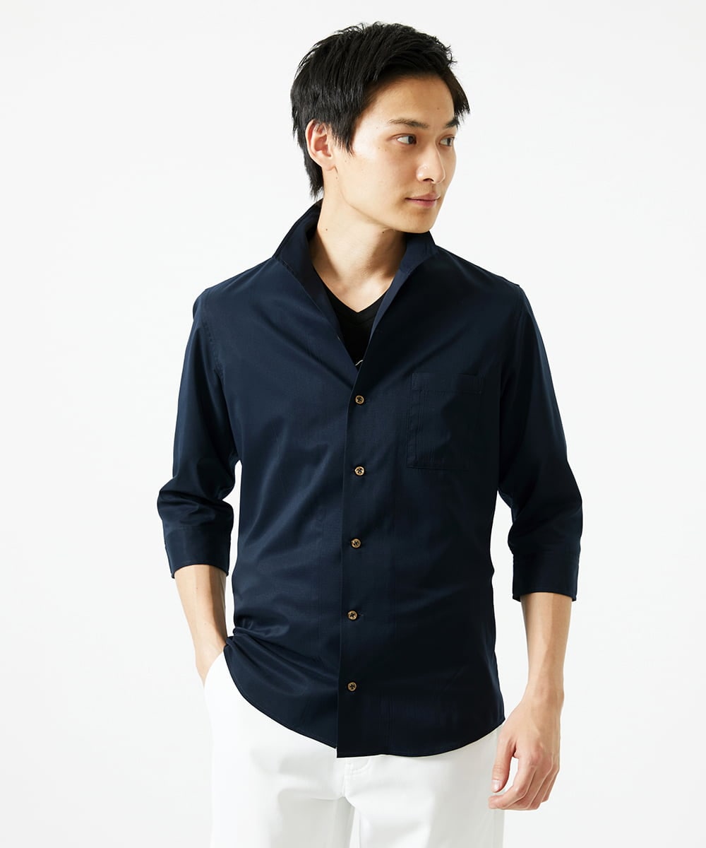 MKBGA60150 MK MICHEL KLEIN HOMME(MKミッシェルクランオム) イタリアンカラーシャツ / ドットエアー　 ネイビー