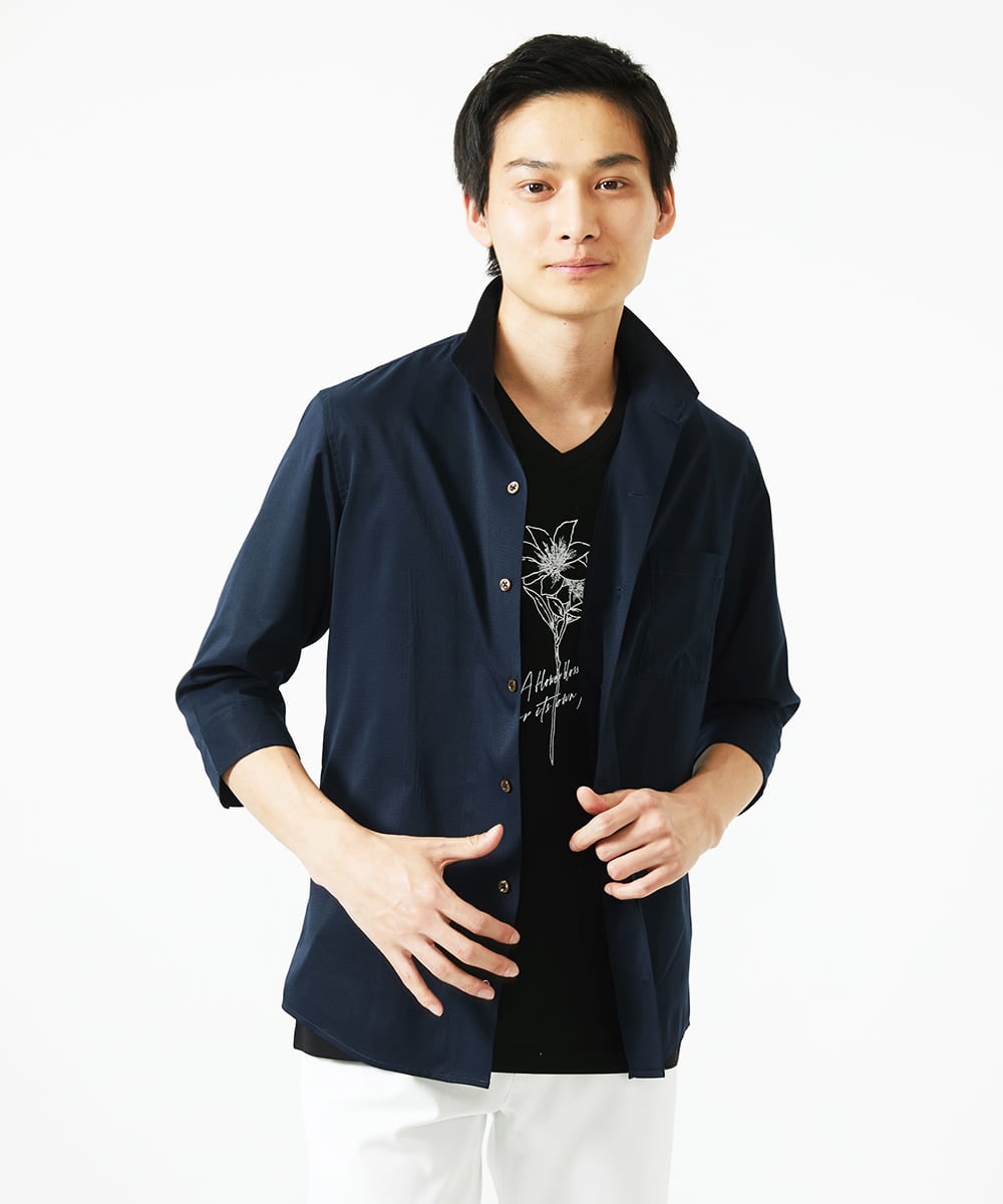 MKBGA60150 MK MICHEL KLEIN HOMME(MKミッシェルクランオム) イタリアンカラーシャツ / ドットエアー　 ネイビー