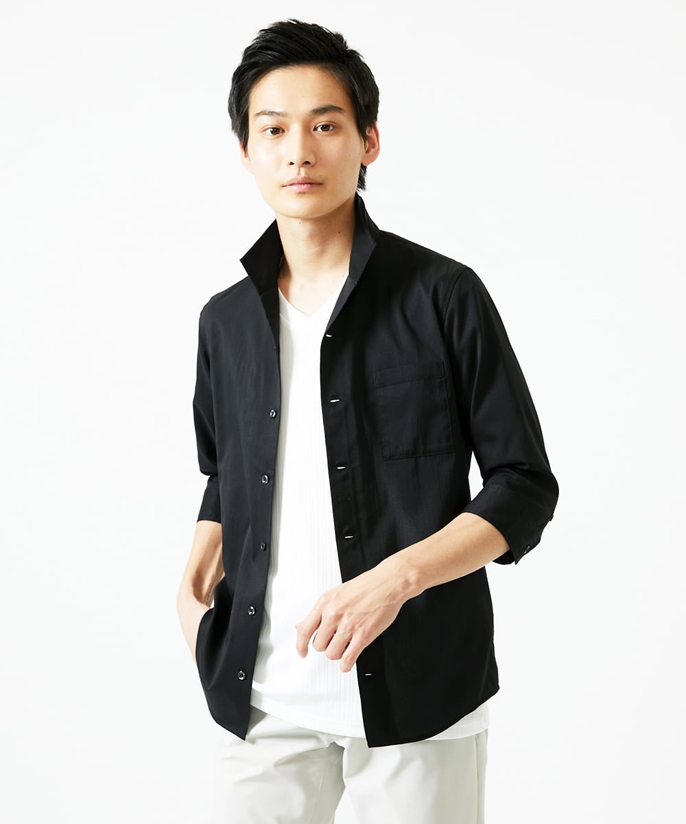 MKBGA60150 MK MICHEL KLEIN HOMME(MKミッシェルクランオム) イタリアンカラーシャツ / ドットエアー　 ブラック