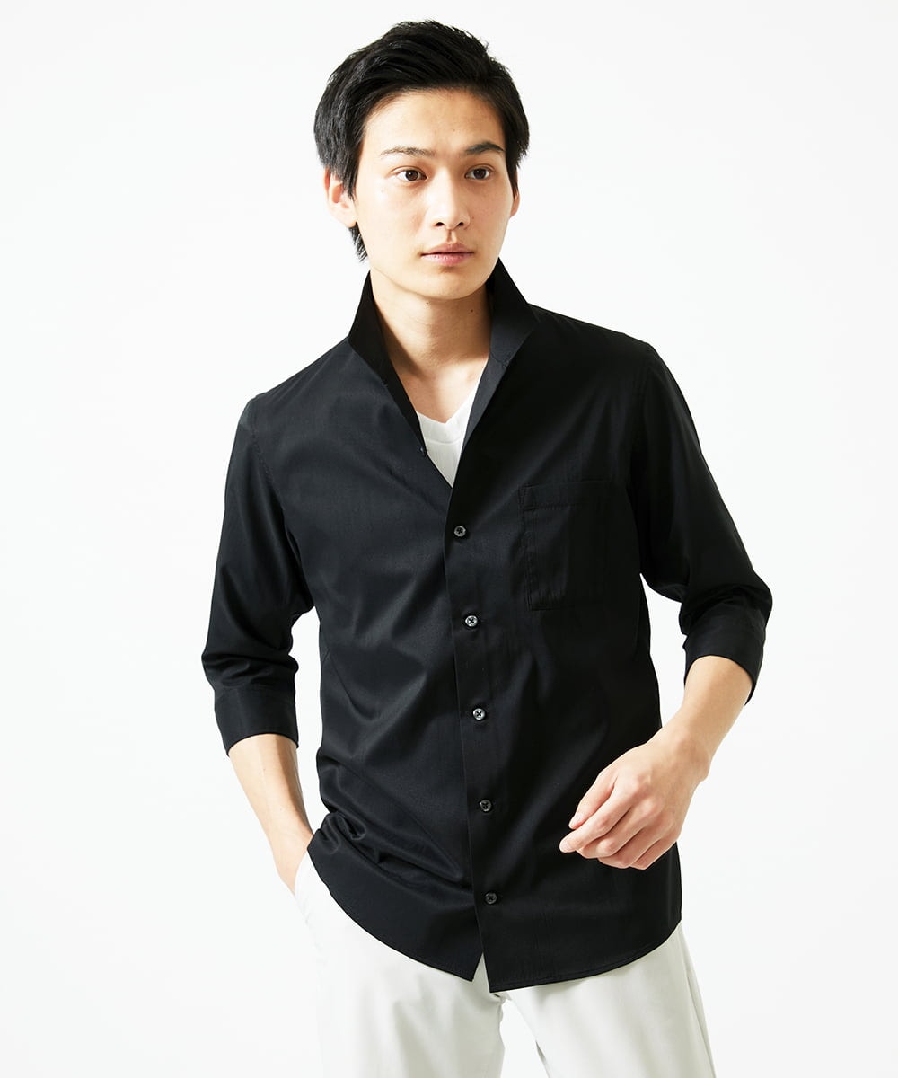 MKBGA60150 MK MICHEL KLEIN HOMME(MKミッシェルクランオム) イタリアンカラーシャツ / ドットエアー　 ブラック