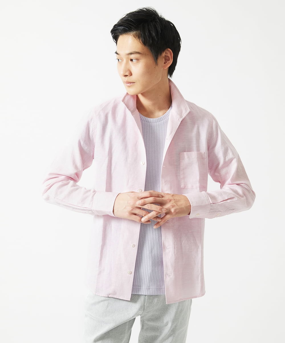MKBGA64160 MK MICHEL KLEIN HOMME(MKミッシェルクランオム) スタンドカラーシャツ / フレンチリネンドビー ピンク