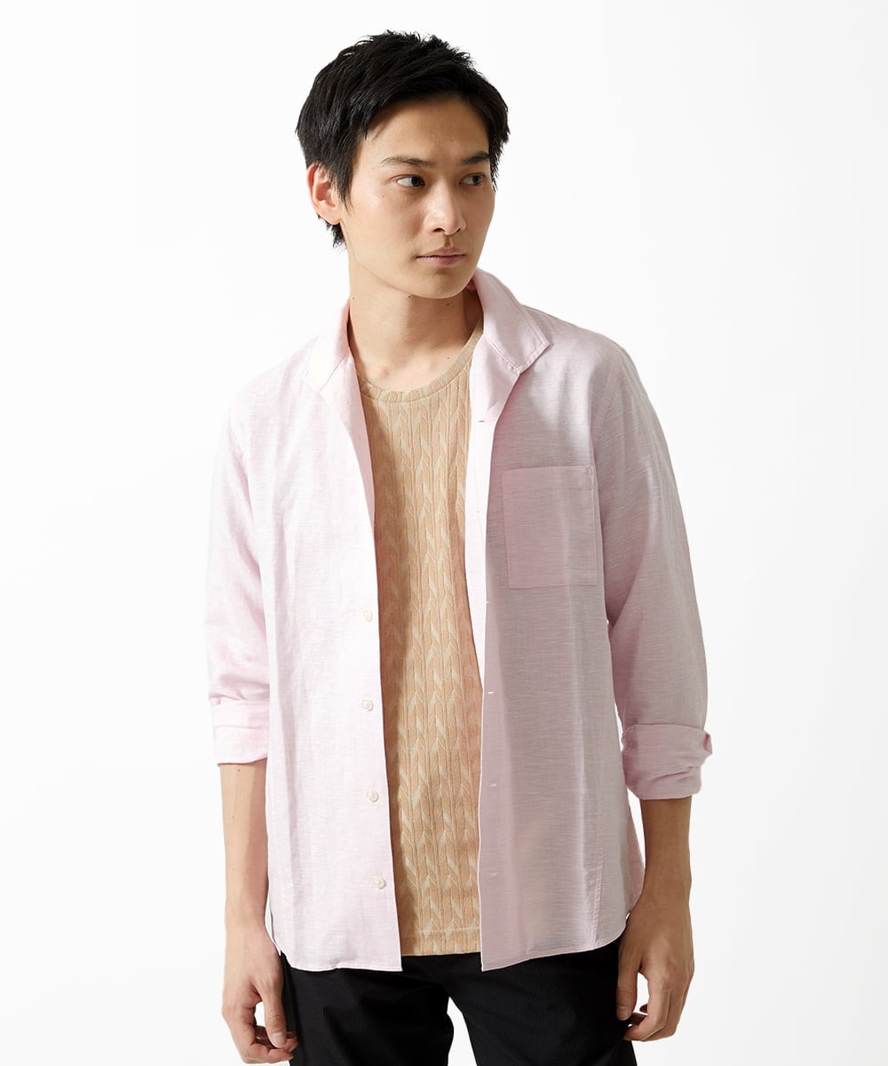 MKBGA64160 MK MICHEL KLEIN HOMME(MKミッシェルクランオム) スタンドカラーシャツ / フレンチリネンドビー ピンク