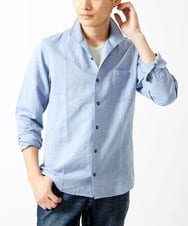 MKBGA64160 MK MICHEL KLEIN HOMME(MKミッシェルクランオム) スタンドカラーシャツ / フレンチリネンドビー ブルー