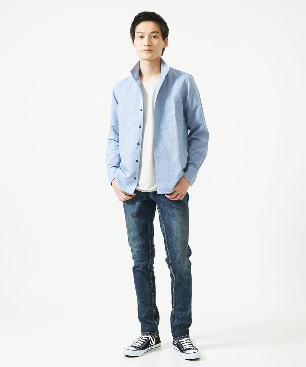 MKBGA64160 MK MICHEL KLEIN HOMME(MKミッシェルクランオム) スタンドカラーシャツ / フレンチリネンドビー ブルー