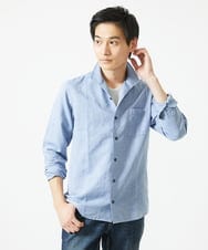 MKBGA64160 MK MICHEL KLEIN HOMME(MKミッシェルクランオム) スタンドカラーシャツ / フレンチリネンドビー ブルー